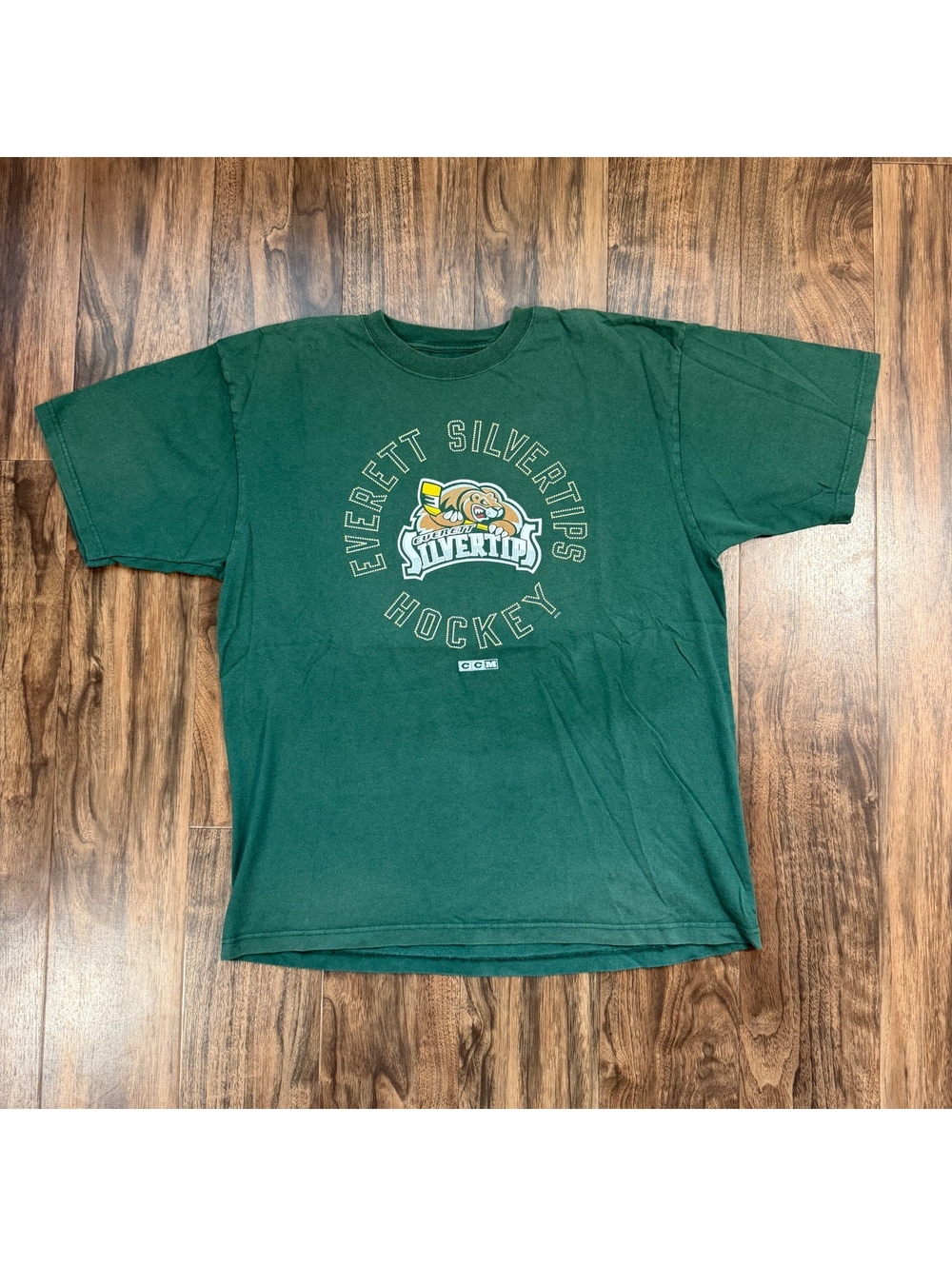Vintage Reebok CCM Everett Silvertips Hockey T Shirt L Green WHL Bear